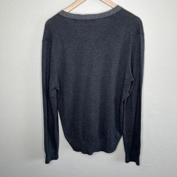 Boss Hugo Boss Mens Dark Gray V-Neck Cotton Wool Blend Pull Over Sweater Large - Picture 7 of 9